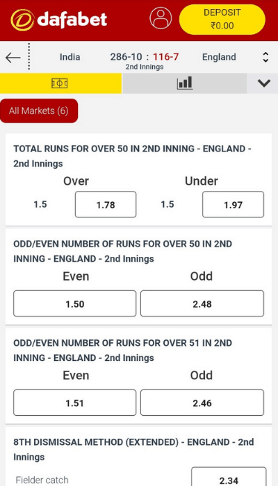 Dafabet has an excellent selection of cricket betting markets