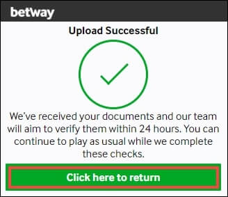 Screenshot of step 3 in verifying your account at Betway
