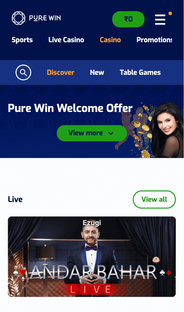 Screenshot of the first step to deposit at Pure Win