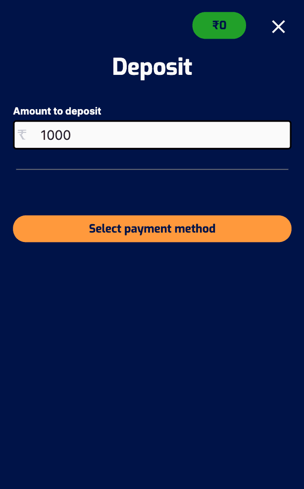 Screenshot of where you enter the amount you wish to deposit