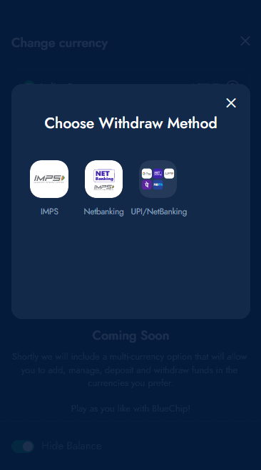 Screenshot of the third step to withdraw from BlueChip